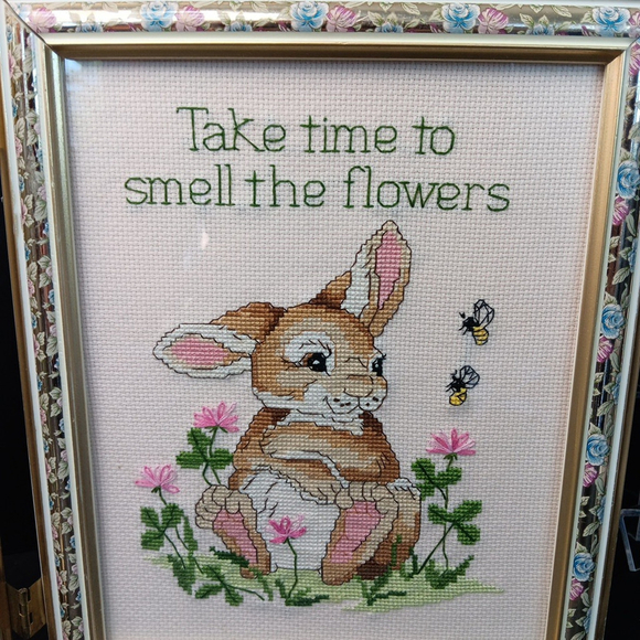 Needlepoint Finished In Frame Desk Decor Gorgeous! Turtle Rabbit Mouse Canada - Picture 7 of 16